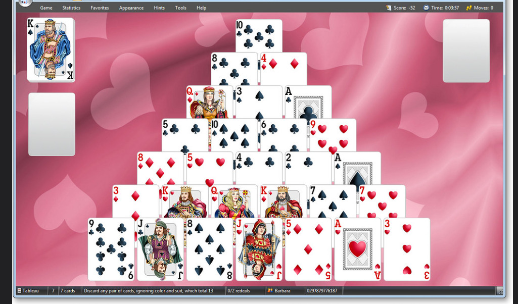 Pyramid Solitaire Setup card game