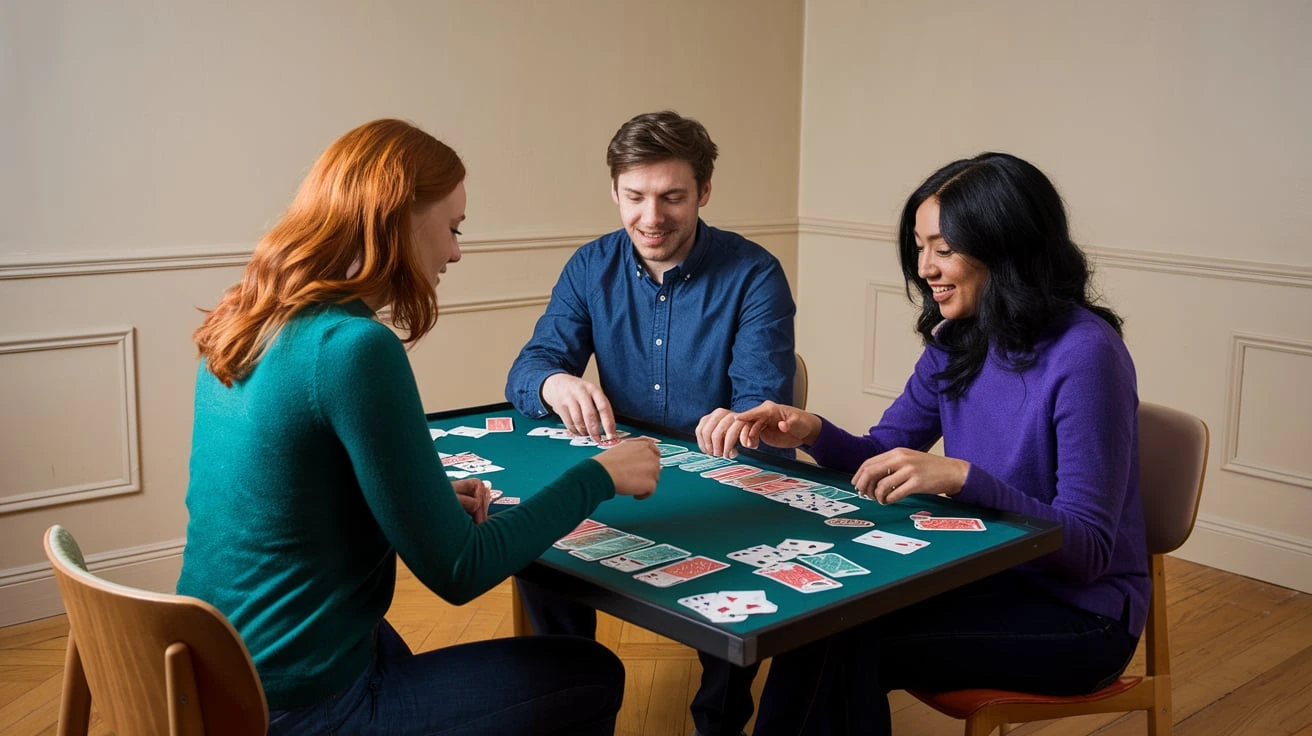 Spoons friendly competition card game for 3 people