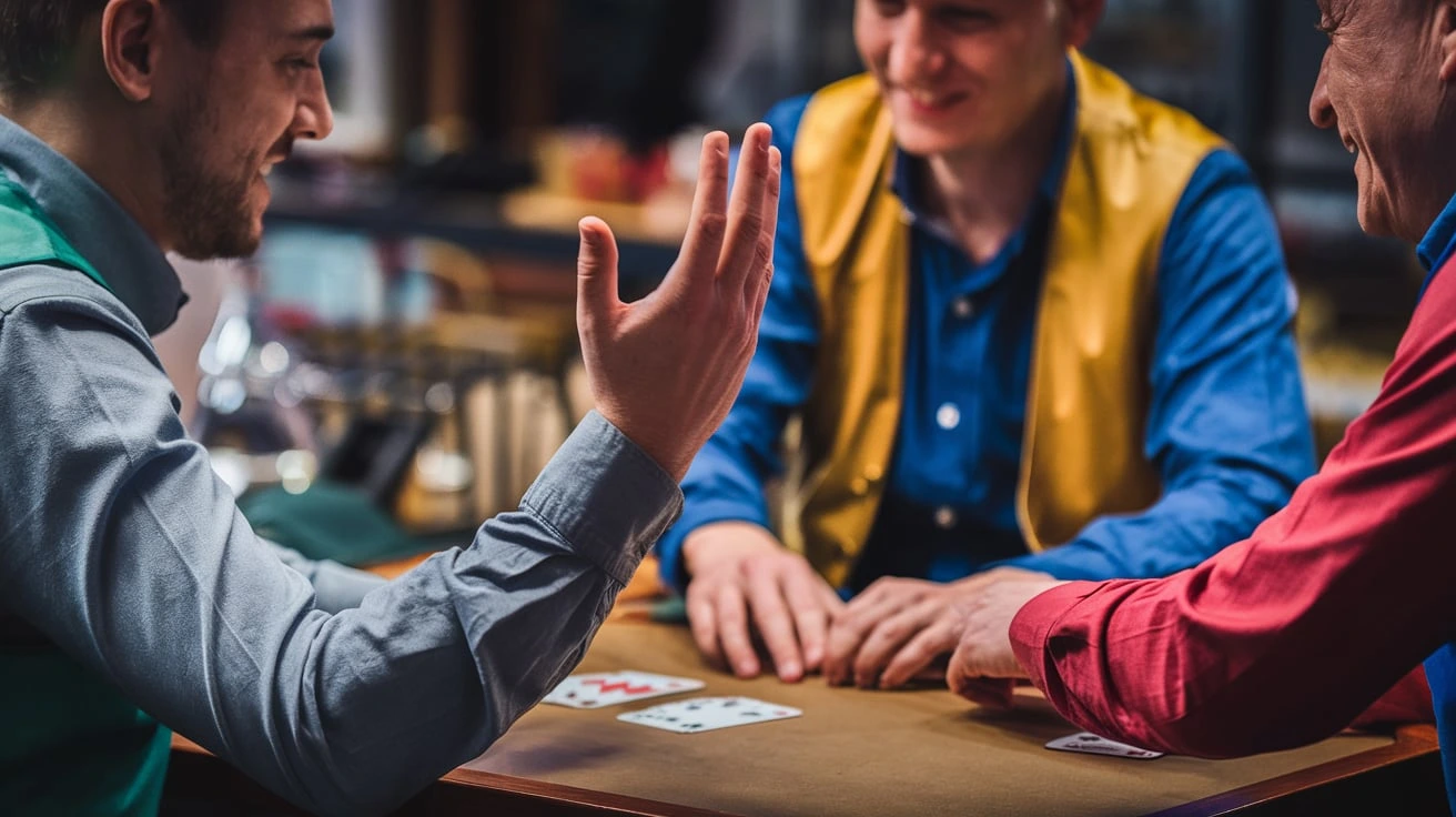 Teen Do Paanch (3-2-5) trick taking card game for three players
