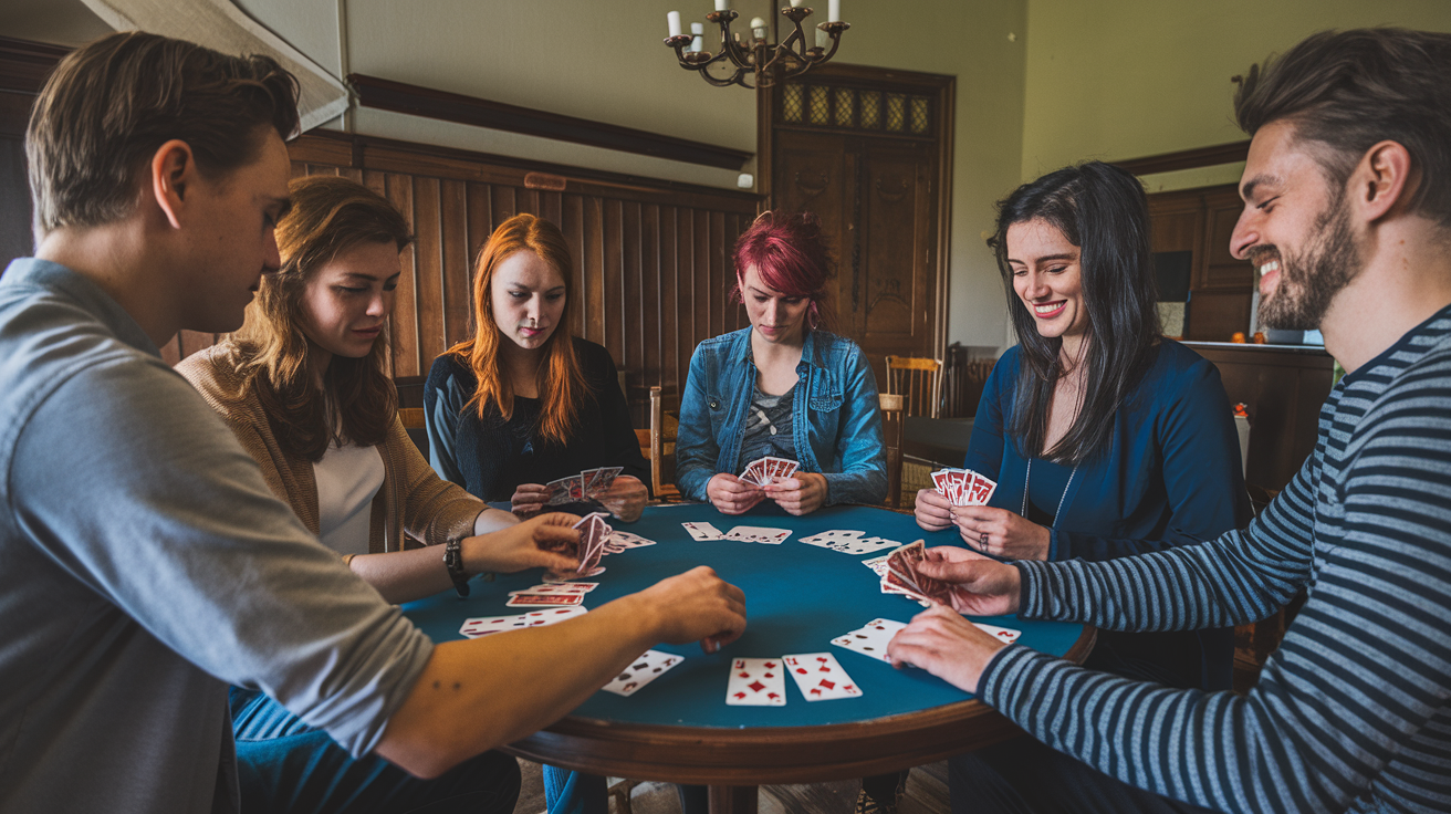 Rummy playing card games for large groups