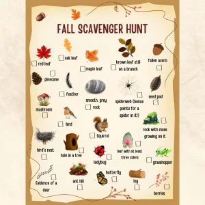 Fall Autumn Outdoor Scavenger Hunt Printable for Kids & Adults
