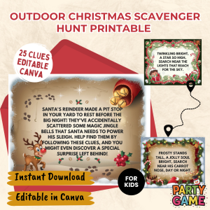 Editable Outdoor Christmas Scavenger Hunt Printable for Kids