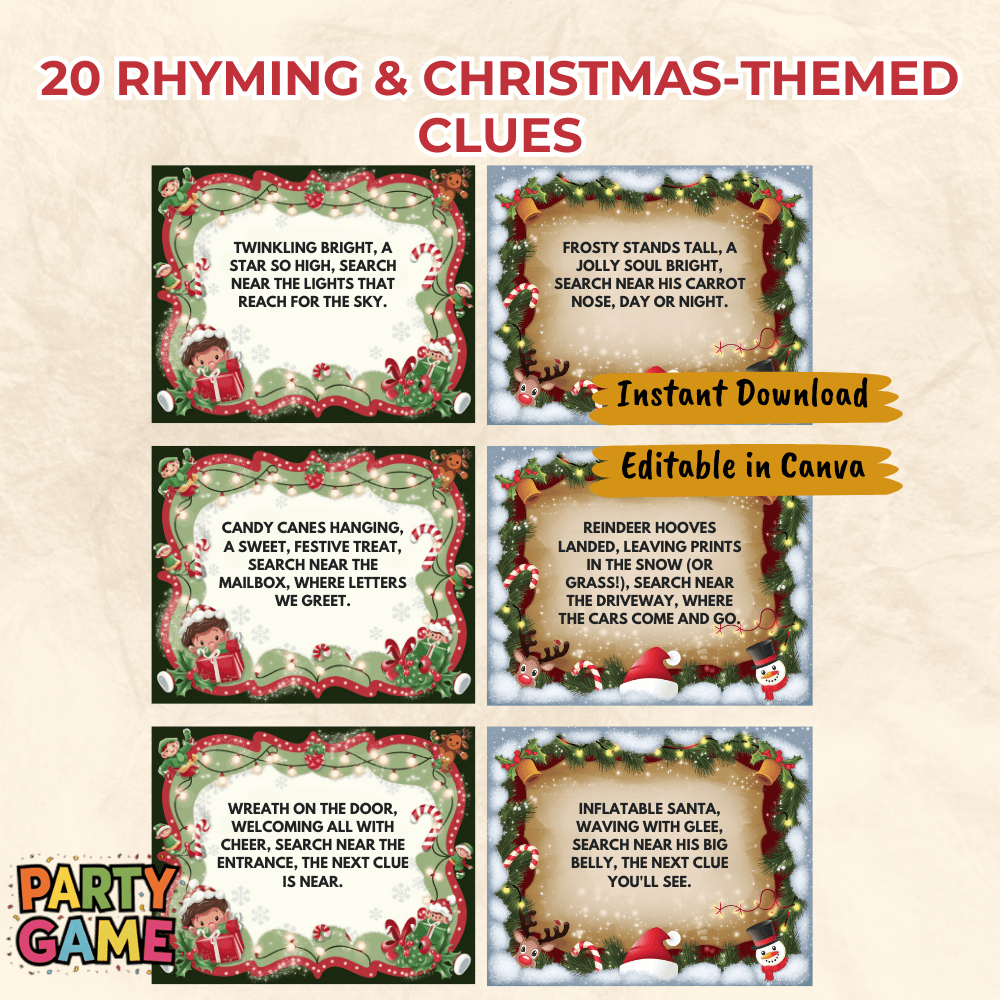 Editable Outdoor Christmas Scavenger Hunt Printable for Kids Clue 1