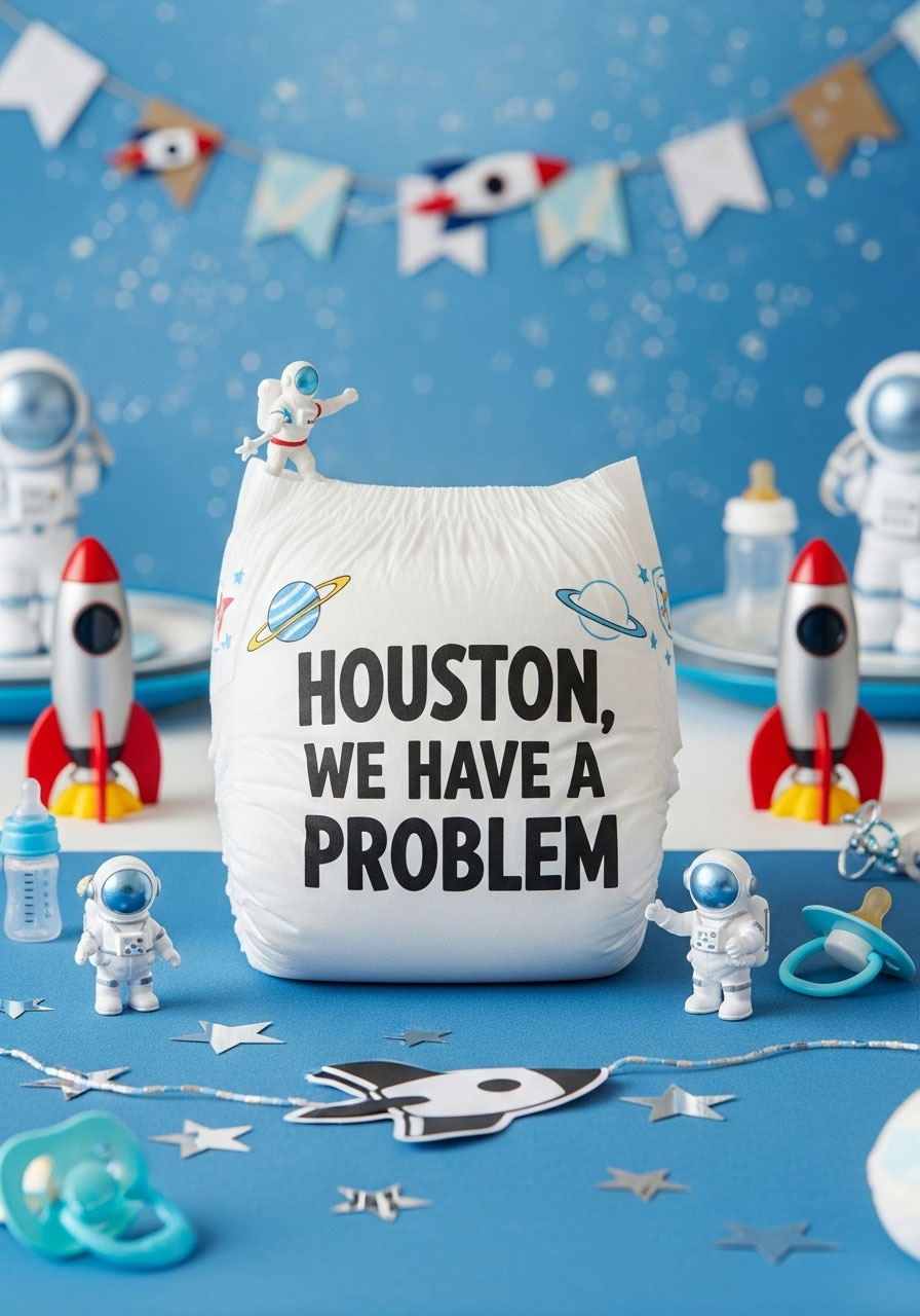 Houston, We Have a Problem shower diaper message