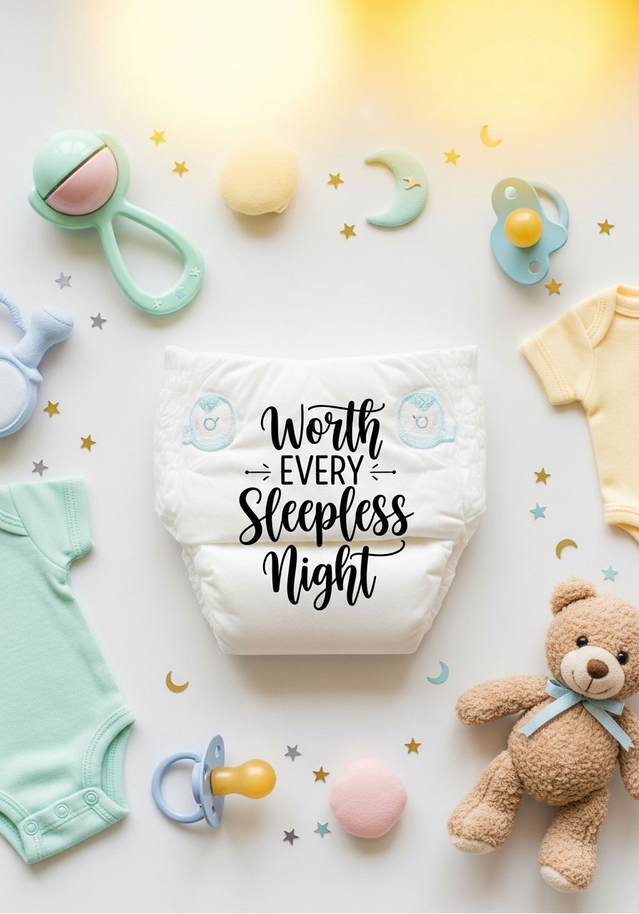Worth Every Sleepless Night baby shower diaper message