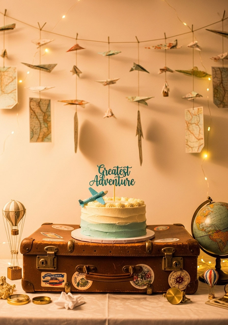 A 'Greatest Adventure' baby shower with decor made from DIY paper airplanes and vintage maps.