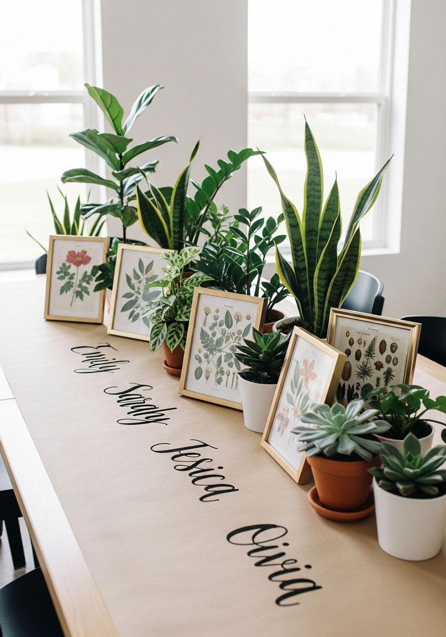 A sophisticated 'Botanical Beauty' baby shower using free vintage botanical prints in cheap frames as decor.