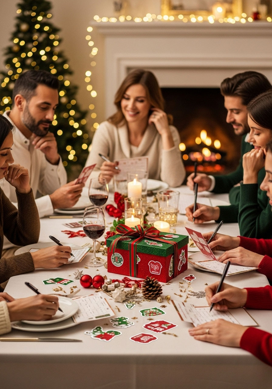 Christmas baby shower prediction cards game with festive themed cards for guests to fill out baby predictions and holiday wishes