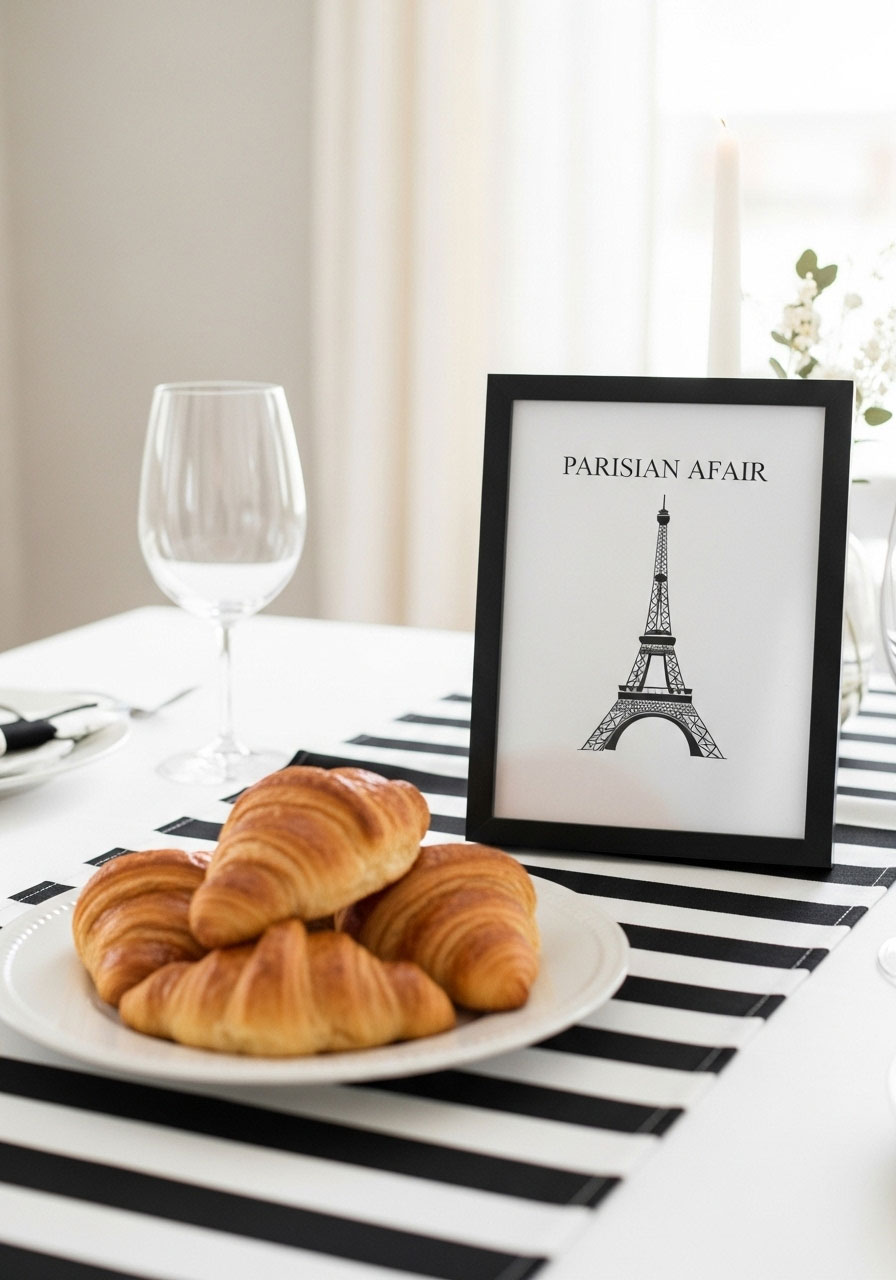 A chic and simple 'Parisian Affair' baby shower with a black and white theme and a printable Eiffel Tower decoration.