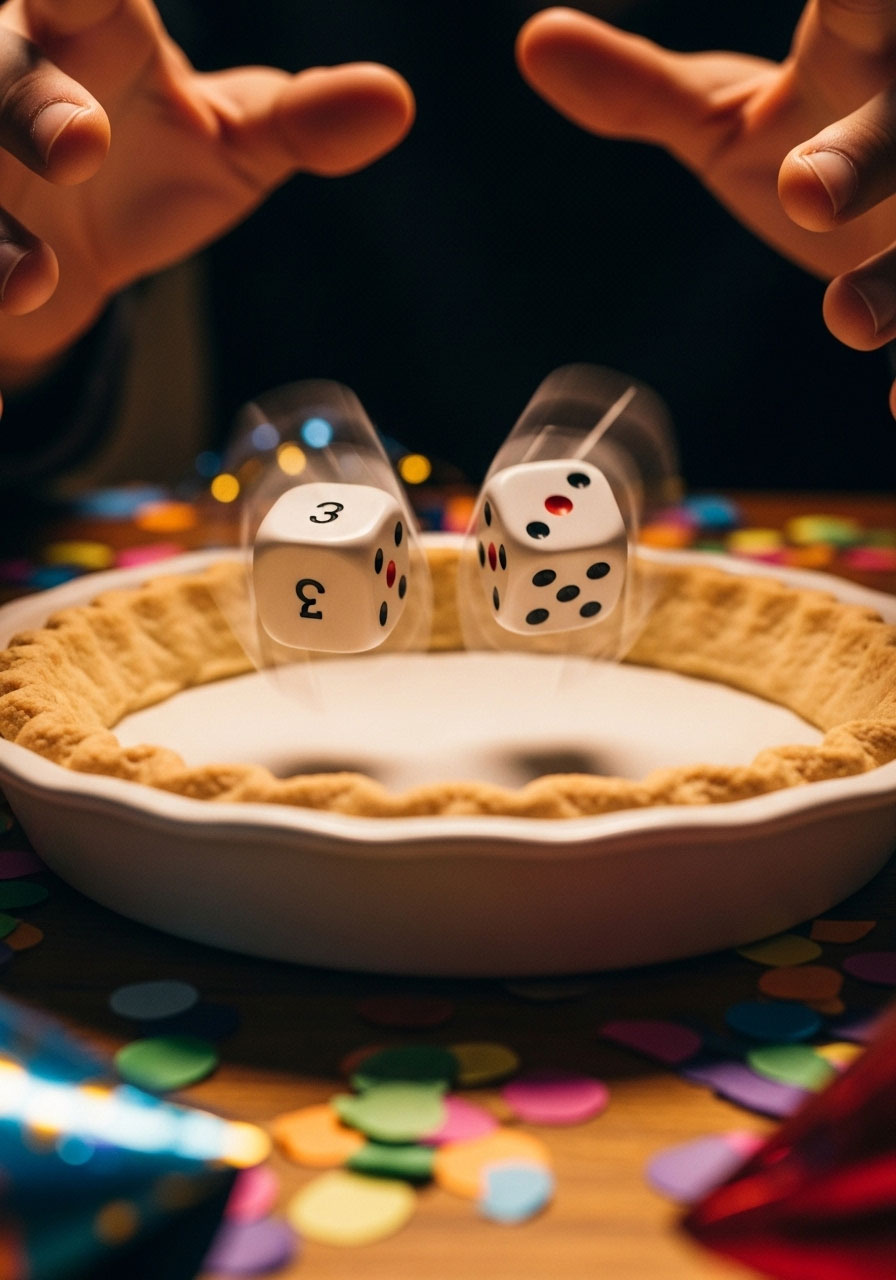 Player rolling dice in pie plate trying to get doubles during the candy bar game