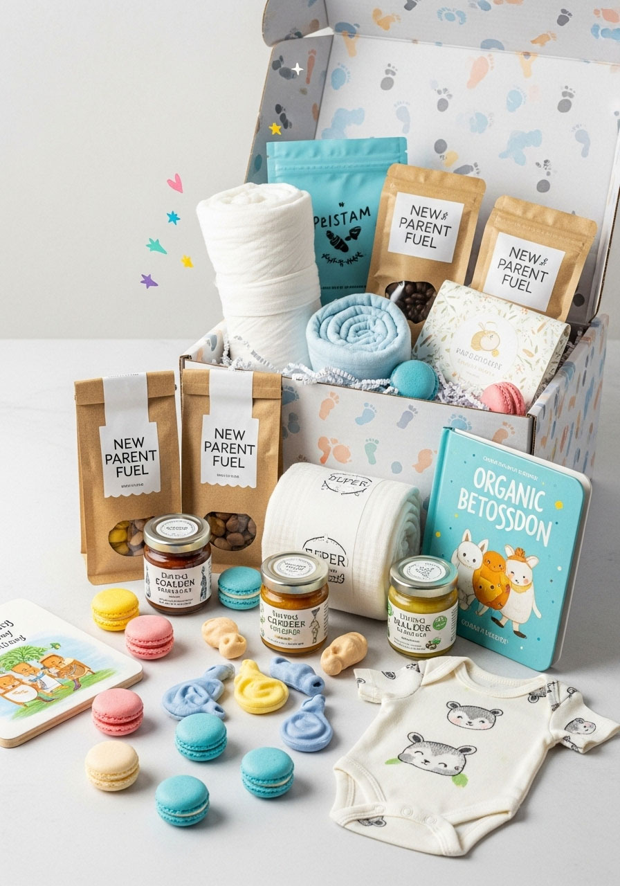 An open subscription box with snacks spilling out, a unique prize that keeps on giving.