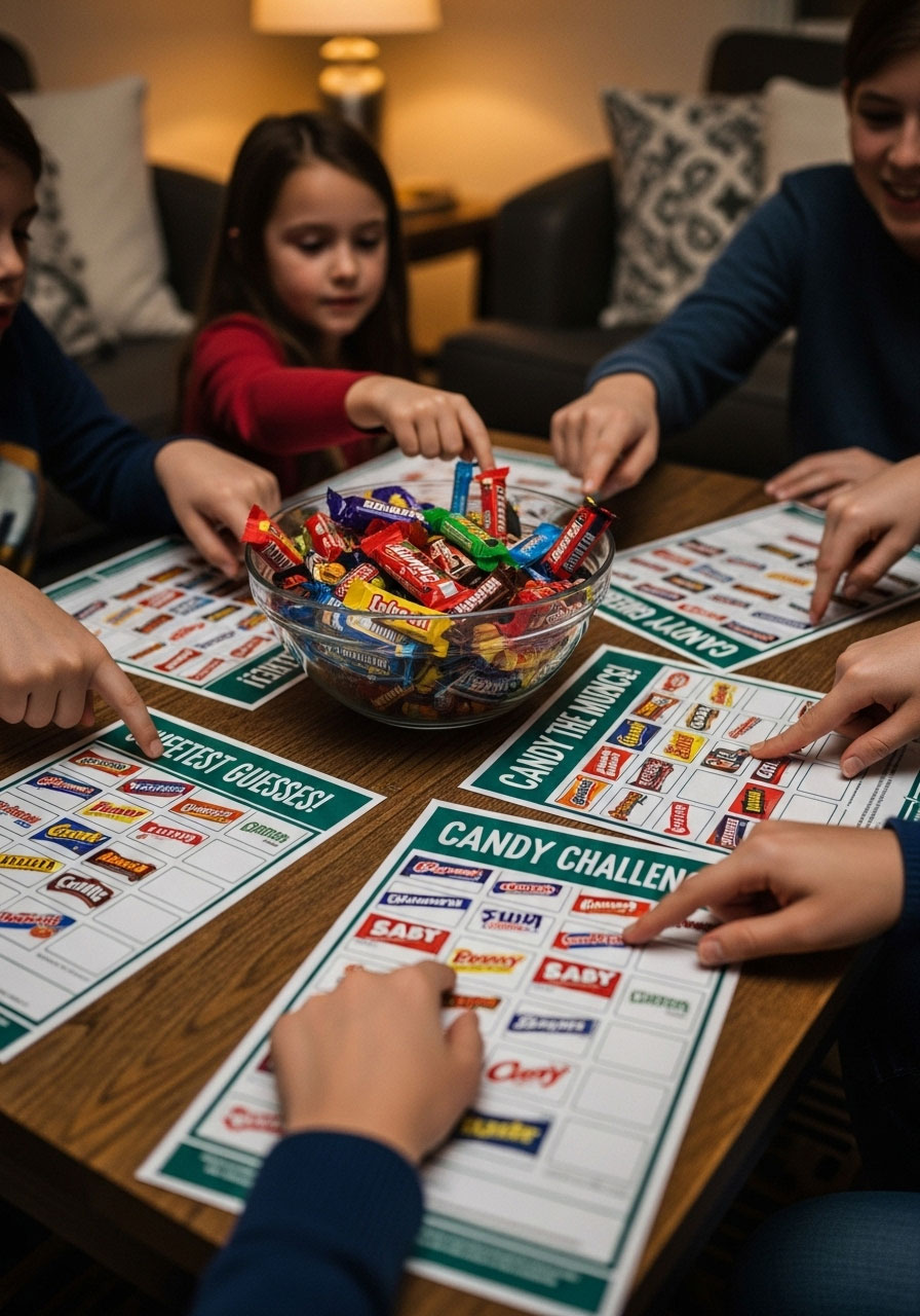 Thanksgiving Candy Match game with family matching candy brands to slogans