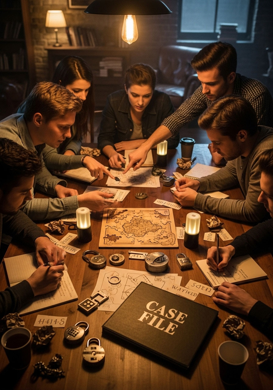 Thanksgiving Escape Room game with family solving puzzles and codes together