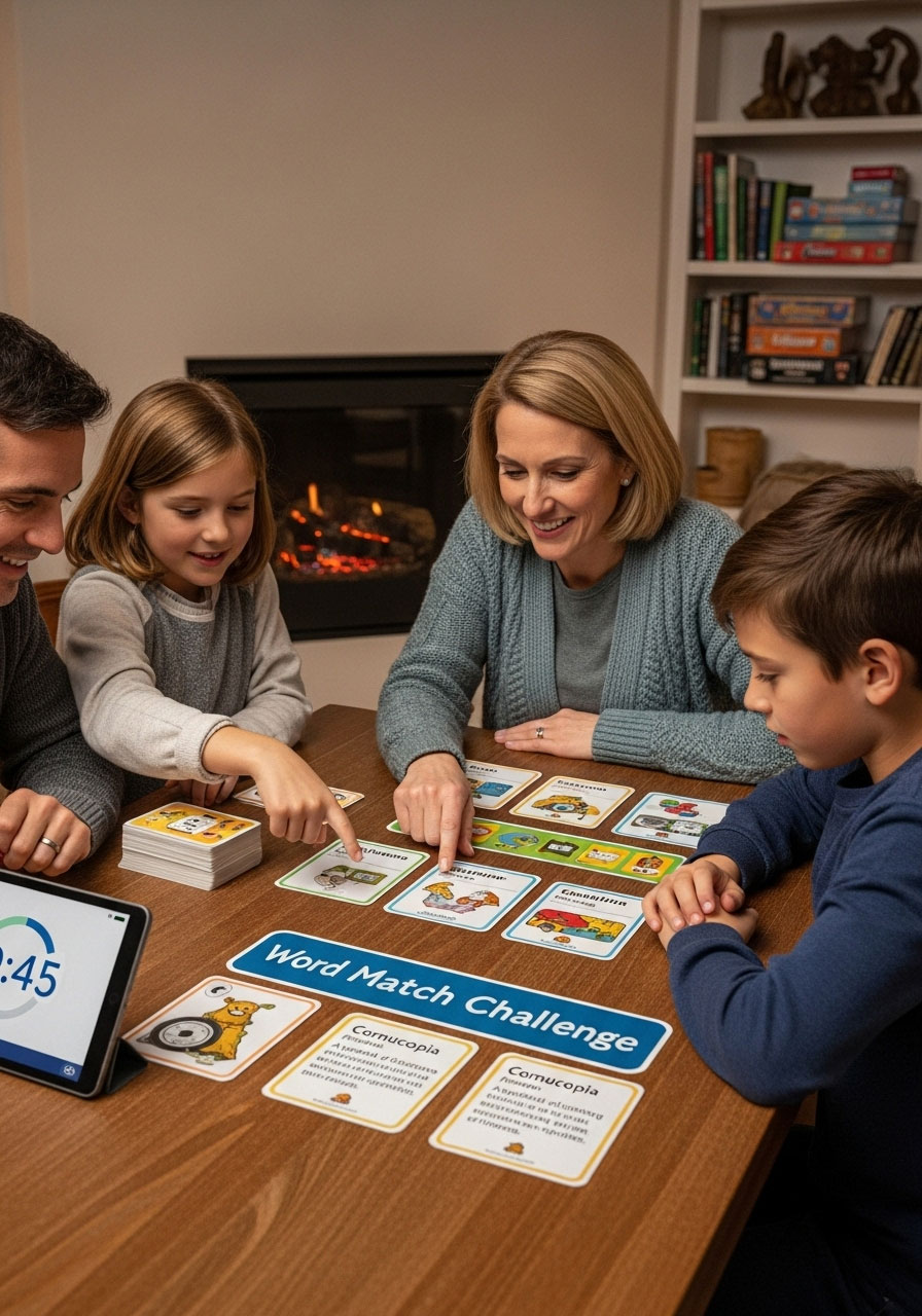 Thanksgiving Match Game with family connecting holiday terms to correct definitions