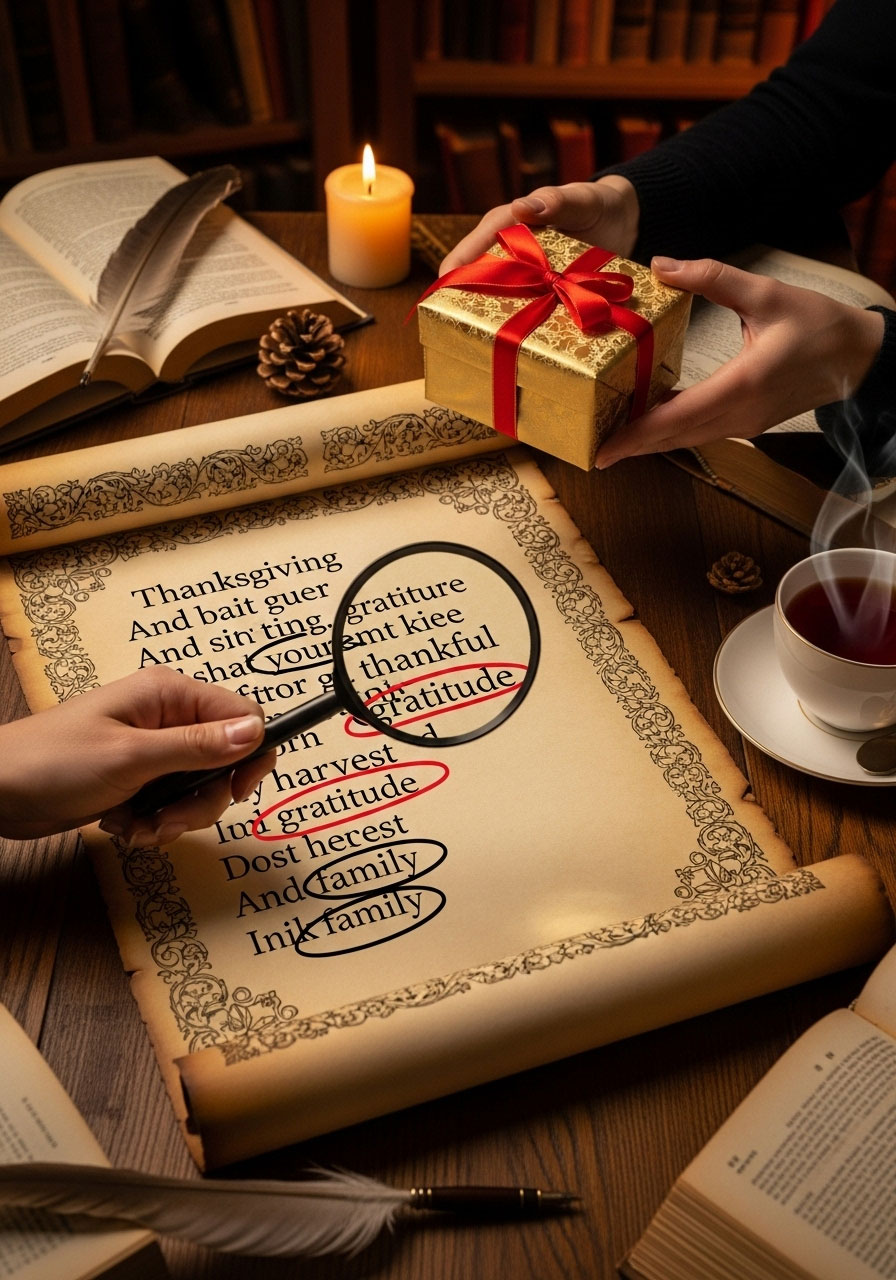 Thanksgiving Pass the Poem game with family reading poetry while passing gift around