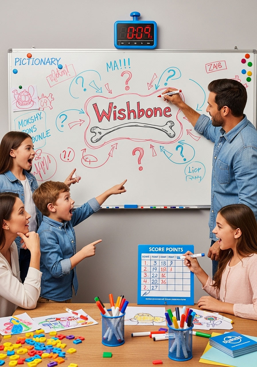 Thanksgiving Pictionary game with player drawing holiday words while team guesses