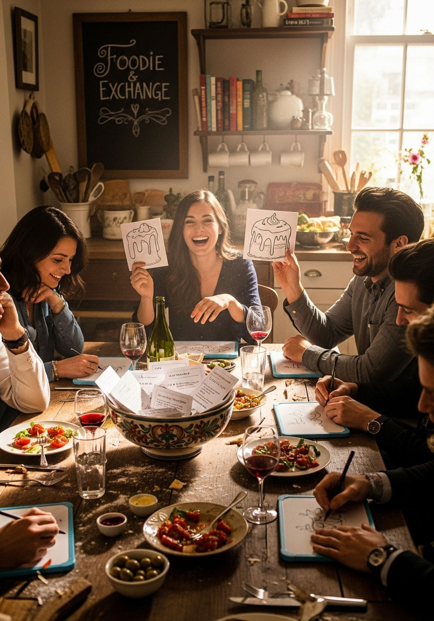 Thanksgiving Recipe Swap game with family sharing and exchanging favorite holiday recipes