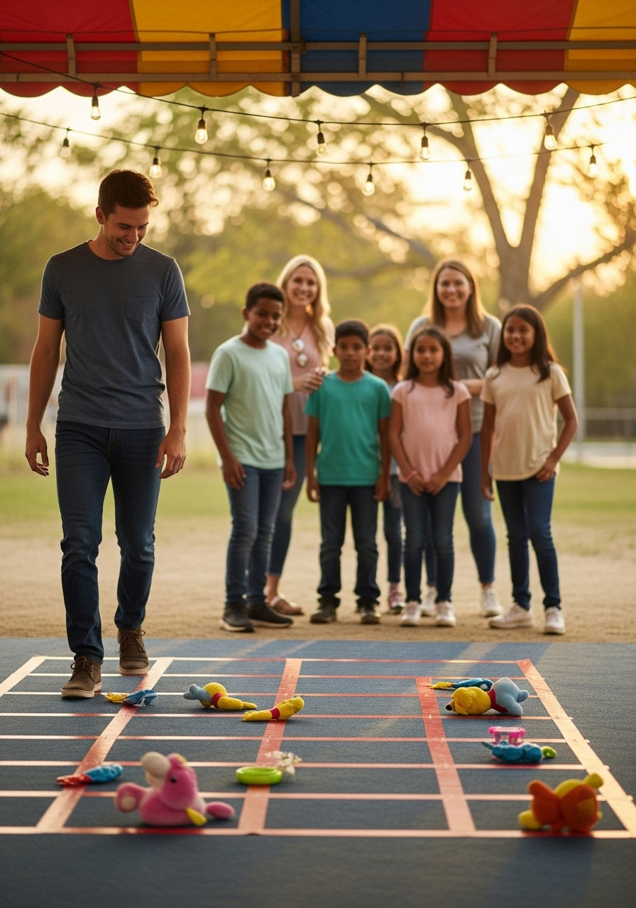 Player eliminated after three strikes in pumpkin roll fall party game while others continue playing