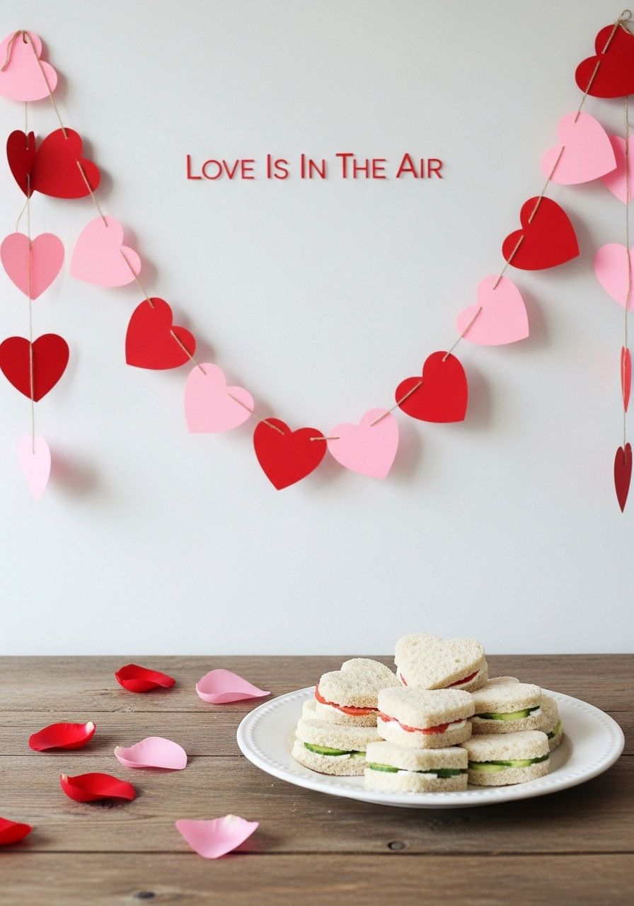 A sweet 'Love Is In The Air' baby shower featuring a budget-friendly DIY paper heart garland.