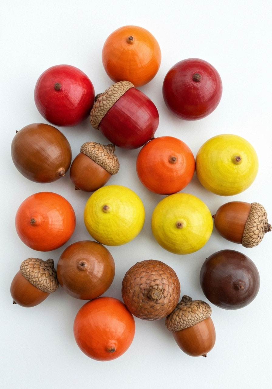 Acorn cap sorting game craft painted in autumn colors for kids learning