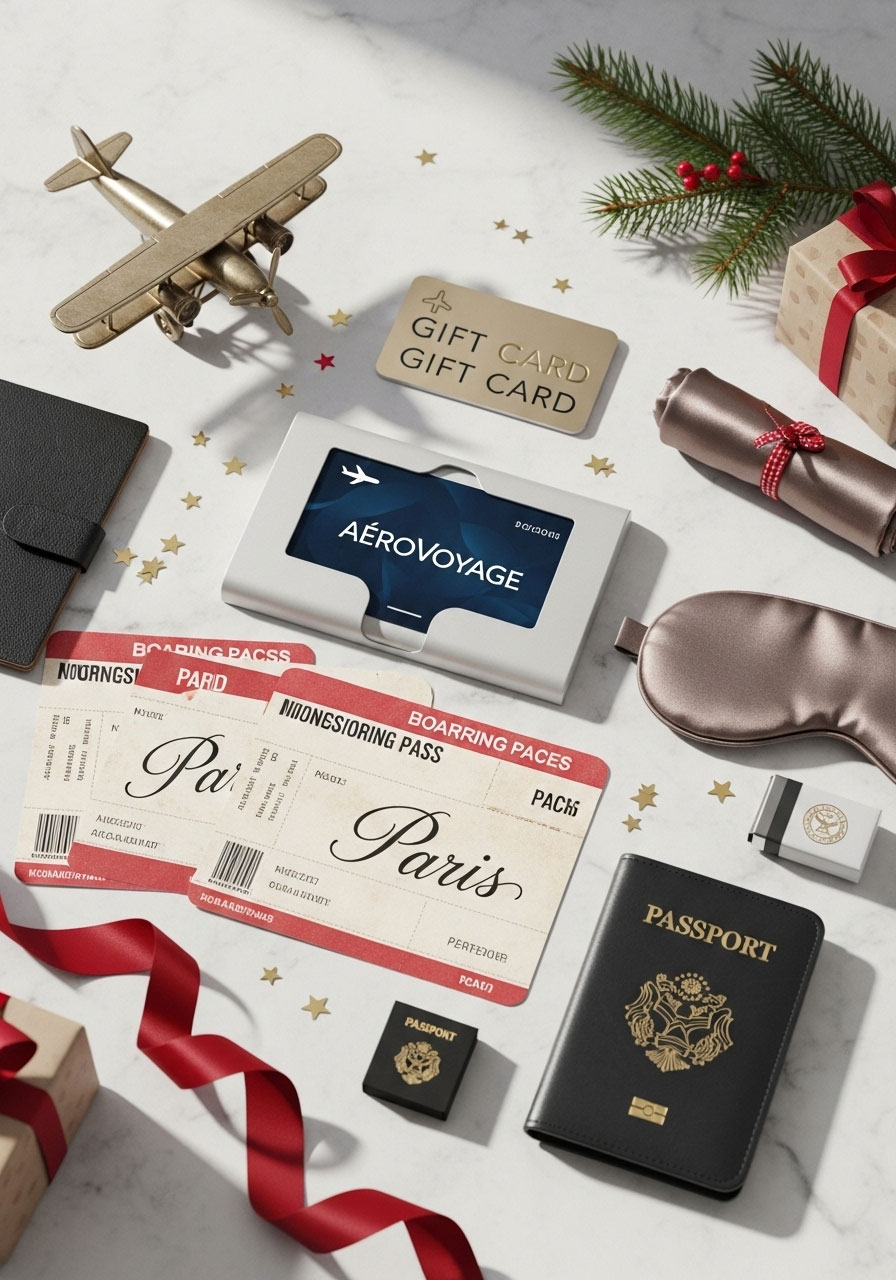 Airline gift card with boarding passes for flexible Christmas travel gift experience