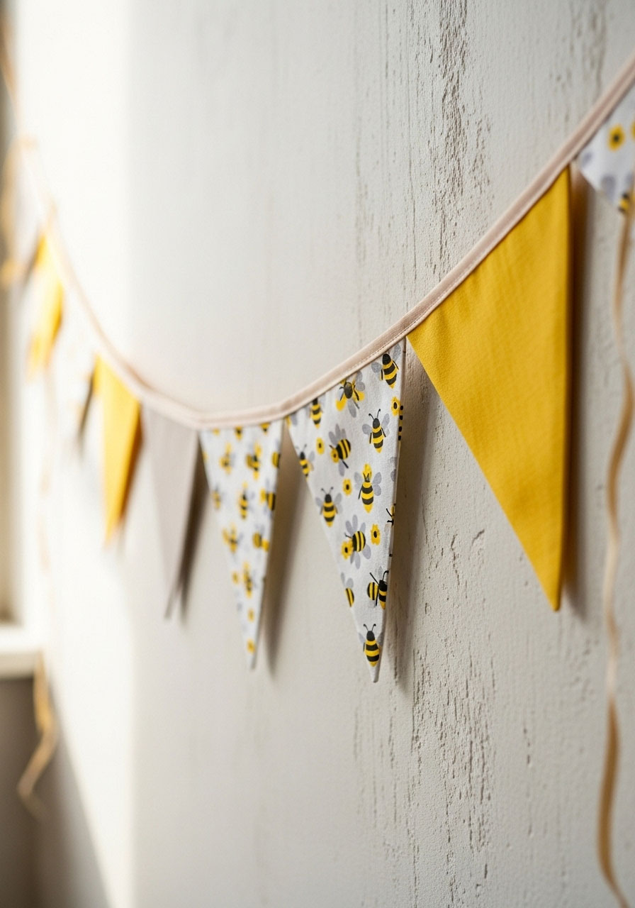 Bee and flower patterned triangle bunting banner for honeybee baby shower wall decor