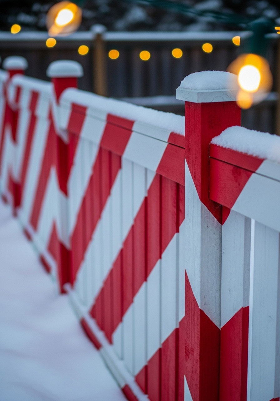 DIY red and white striped candy cane fence decoration