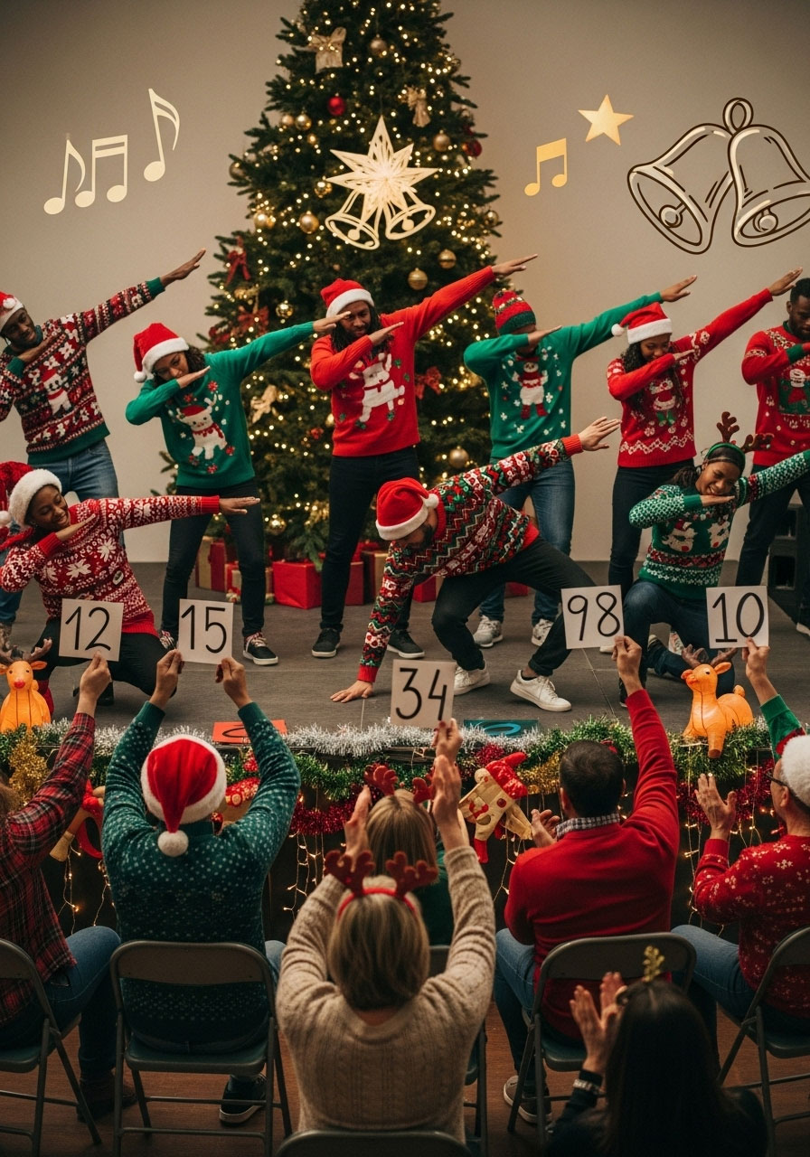 Family members competing in Christmas dance off competition