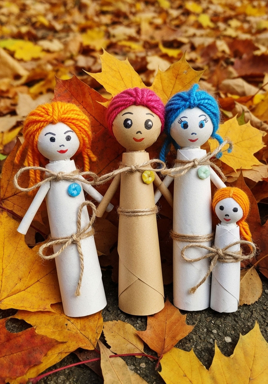 Corn husk style paper dolls craft for autumn activity for kids