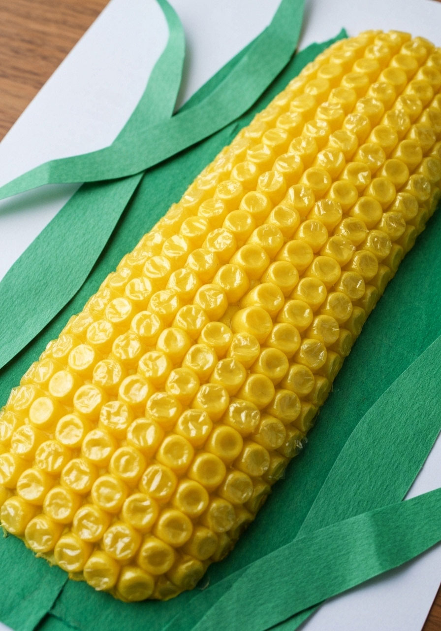 Corn on the cob craft using bubble wrap printing for kids
