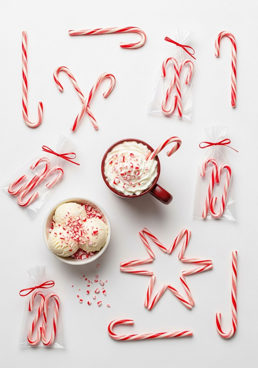 Creative ways to use candy canes after playing party game including hot cocoa stirrers and dessert toppings