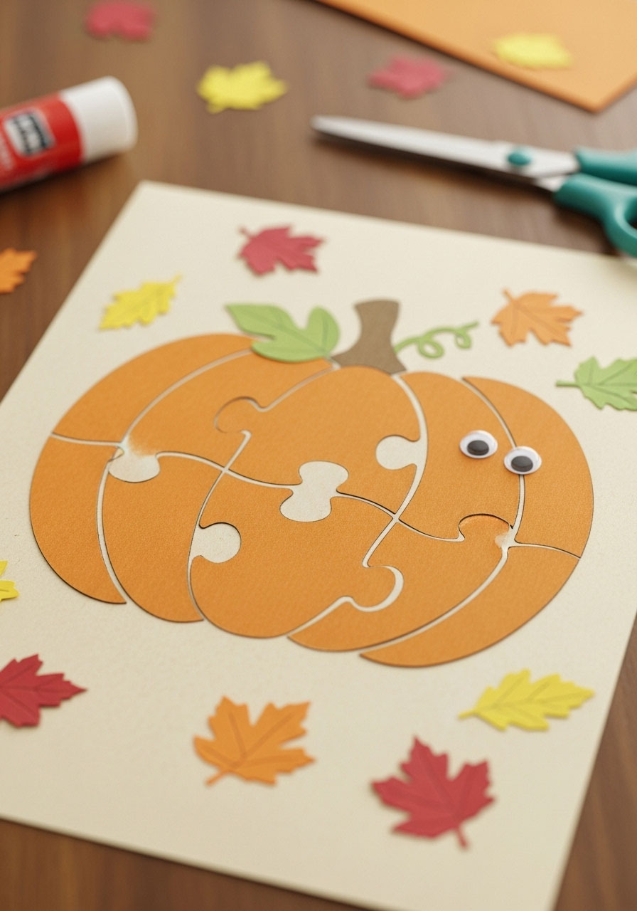 Cut and glue pumpkin puzzle craft for autumn activity for children