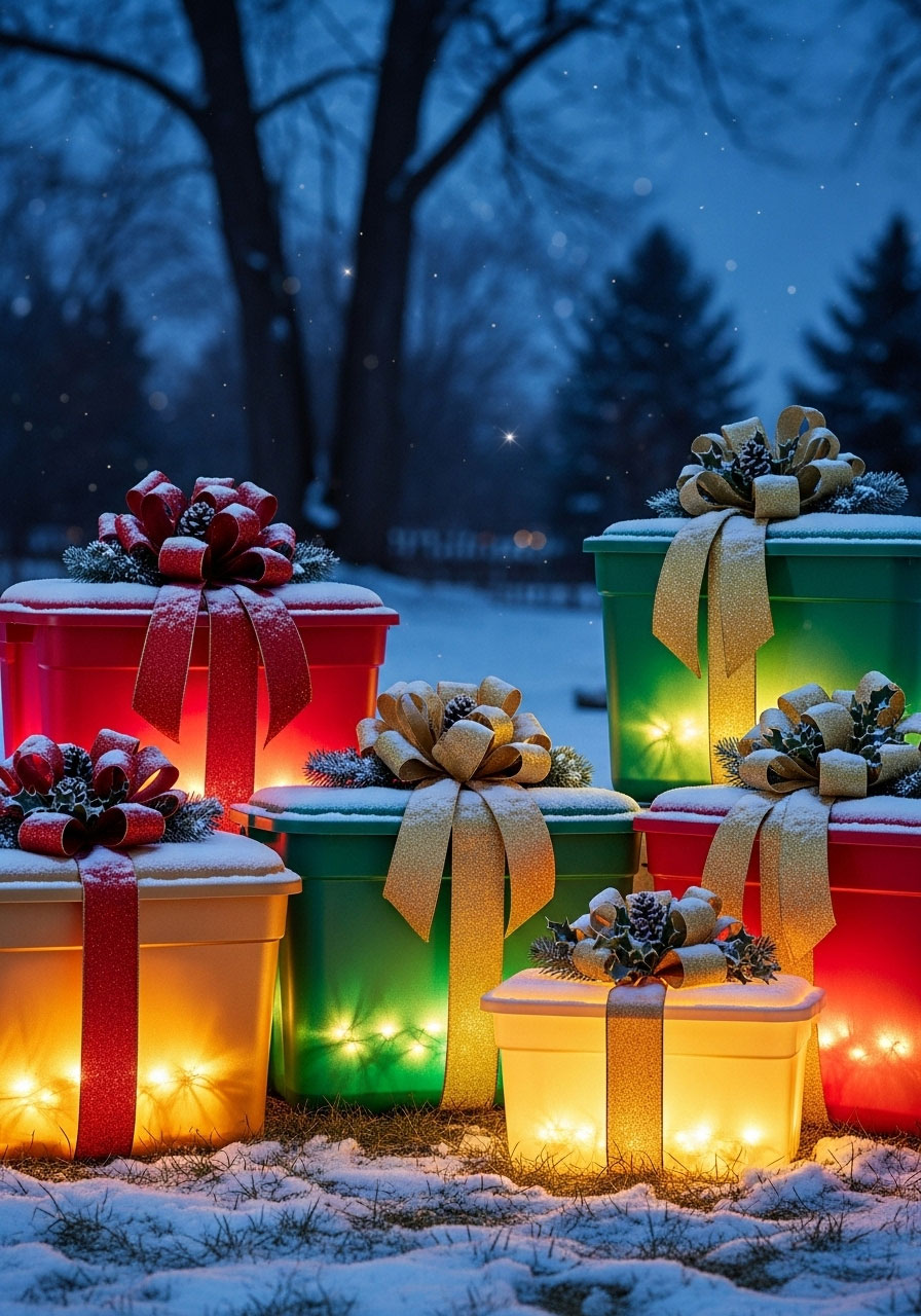 DIY budget-friendly light-up gift boxes from plastic bins