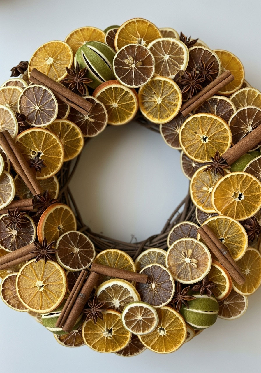 Dried citrus wreath Christmas craft for adults, natural fragrant holiday decoration with mixed fruit slices