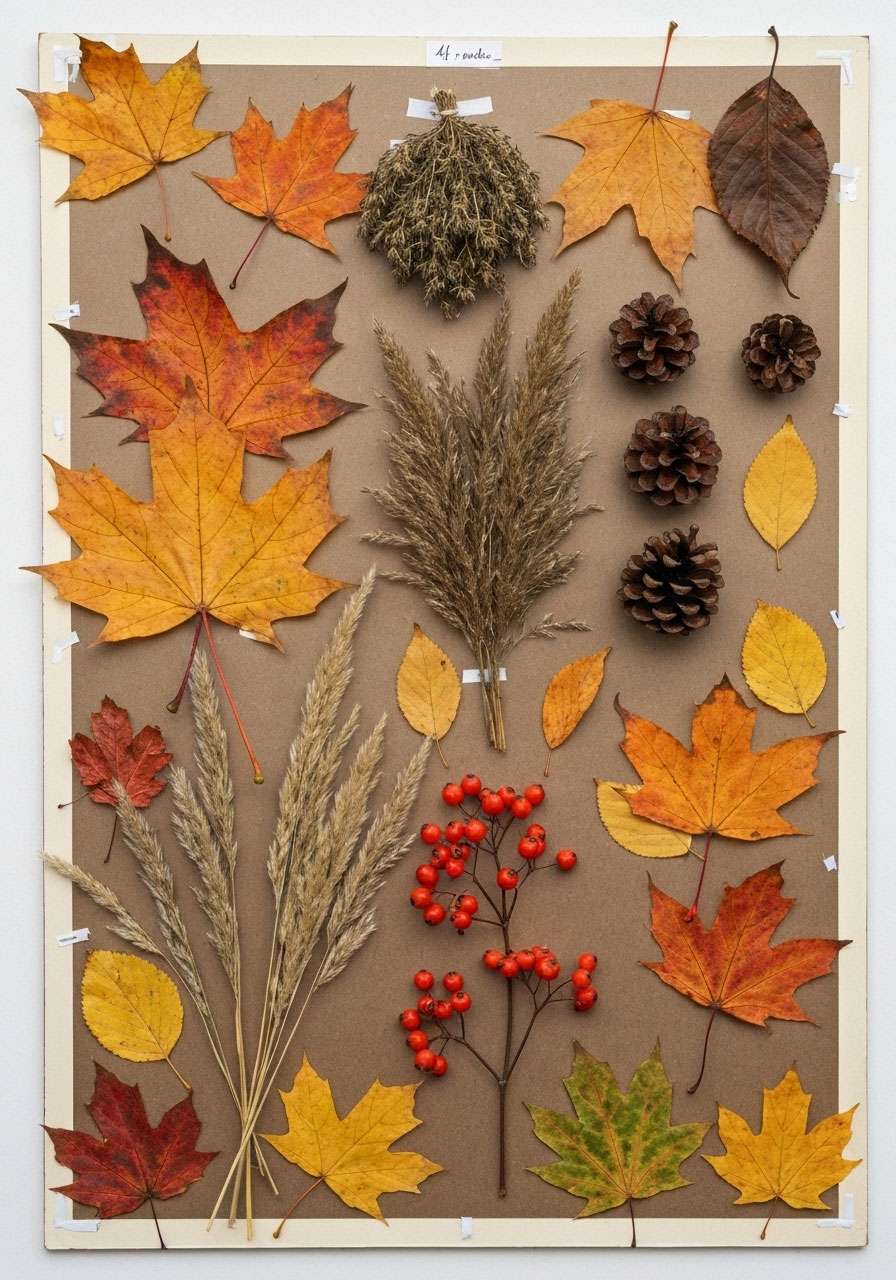 Fall color hunt collage craft with natural autumn items for kids