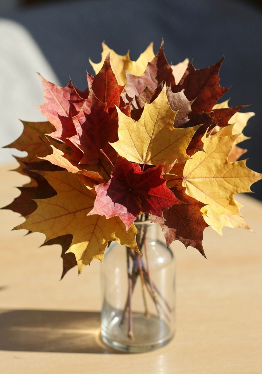 Fall leaf bouquet with real autumn leaves arranged as flowers