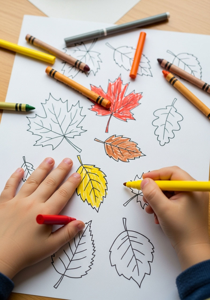Fall leaves coloring activity with autumn colors for kids