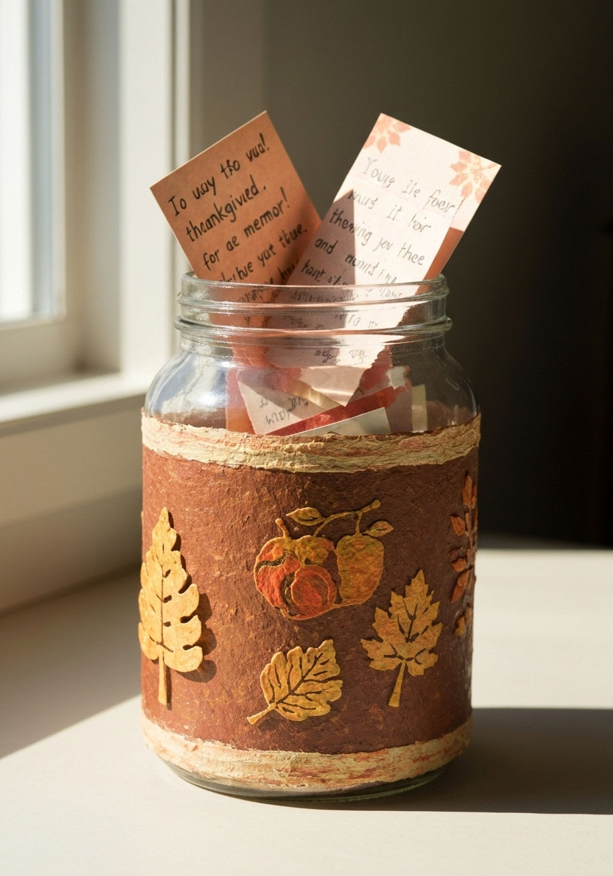 Fall memory jar gratitude craft for Thanksgiving activities with kids