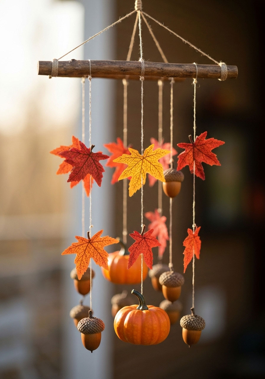 Fall mobile hanging craft with autumn decorations for children