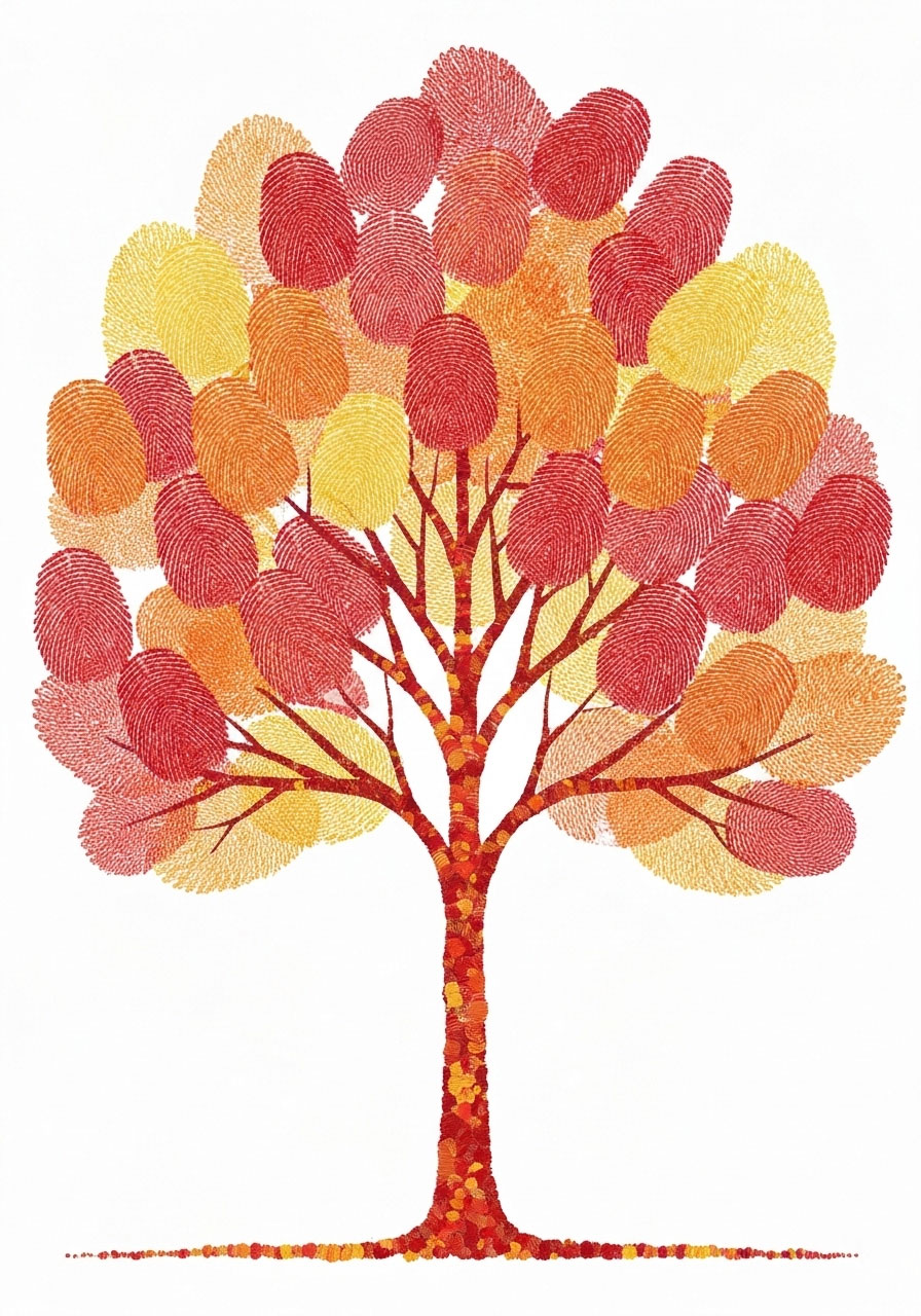 Fingerprint fall tree craft with autumn color fingerprint leaves for kids