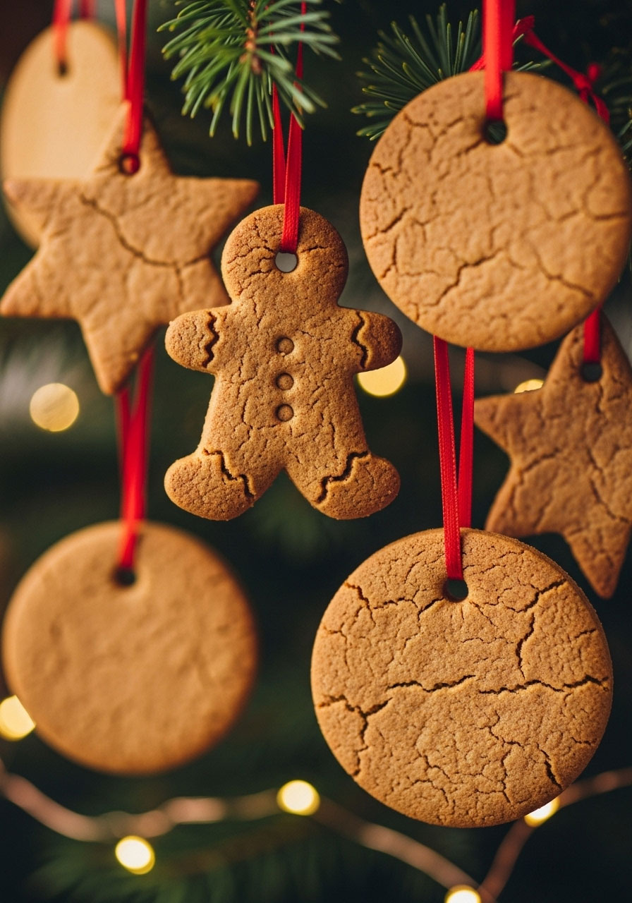 DIY gingerbread ornaments for adult Christmas crafts, handmade scented tree decorations from cookie dough