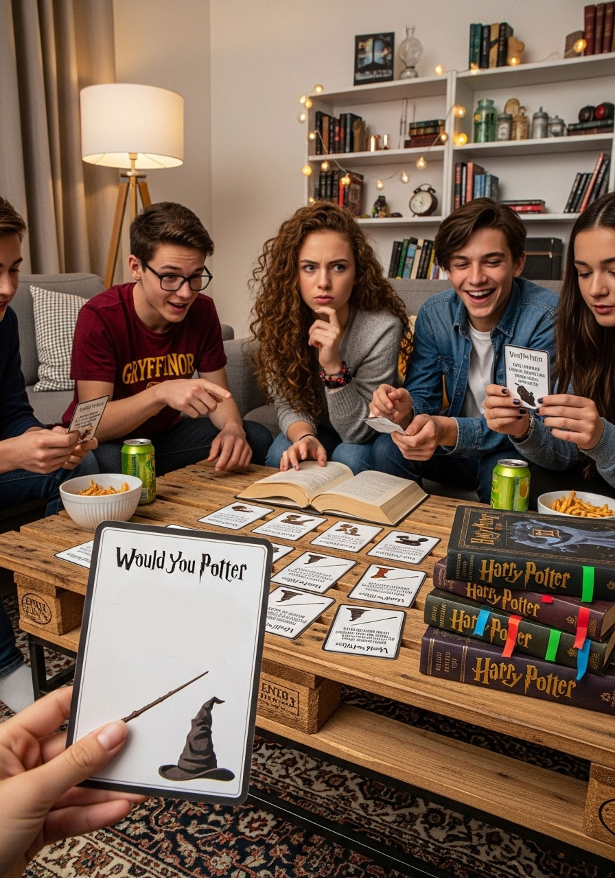 Harry Potter would you rather trivia edition card game testing series knowledge at teen birthday party