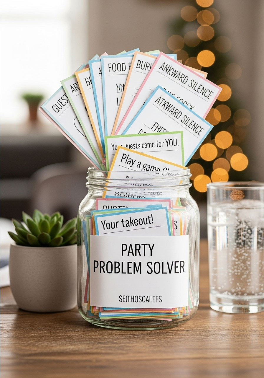 Host emergency kit jar with problem-solving cards and confidence-boosting reminders