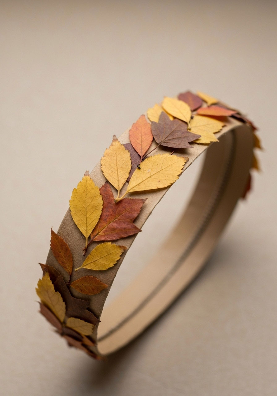Leaf crown headband craft with real autumn leaves for children