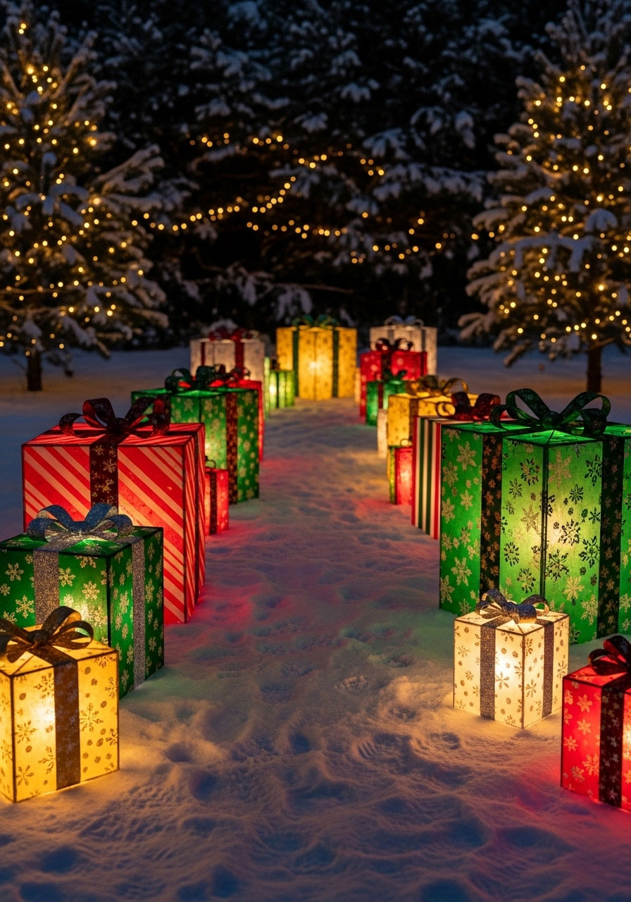 DIY glowing gift box pathway for driveway decoration