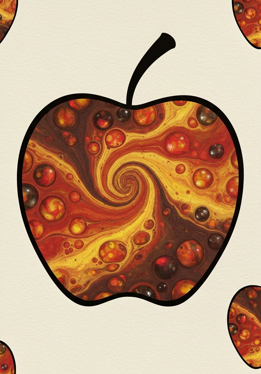 Marble painting apples craft with abstract autumn patterns for kids