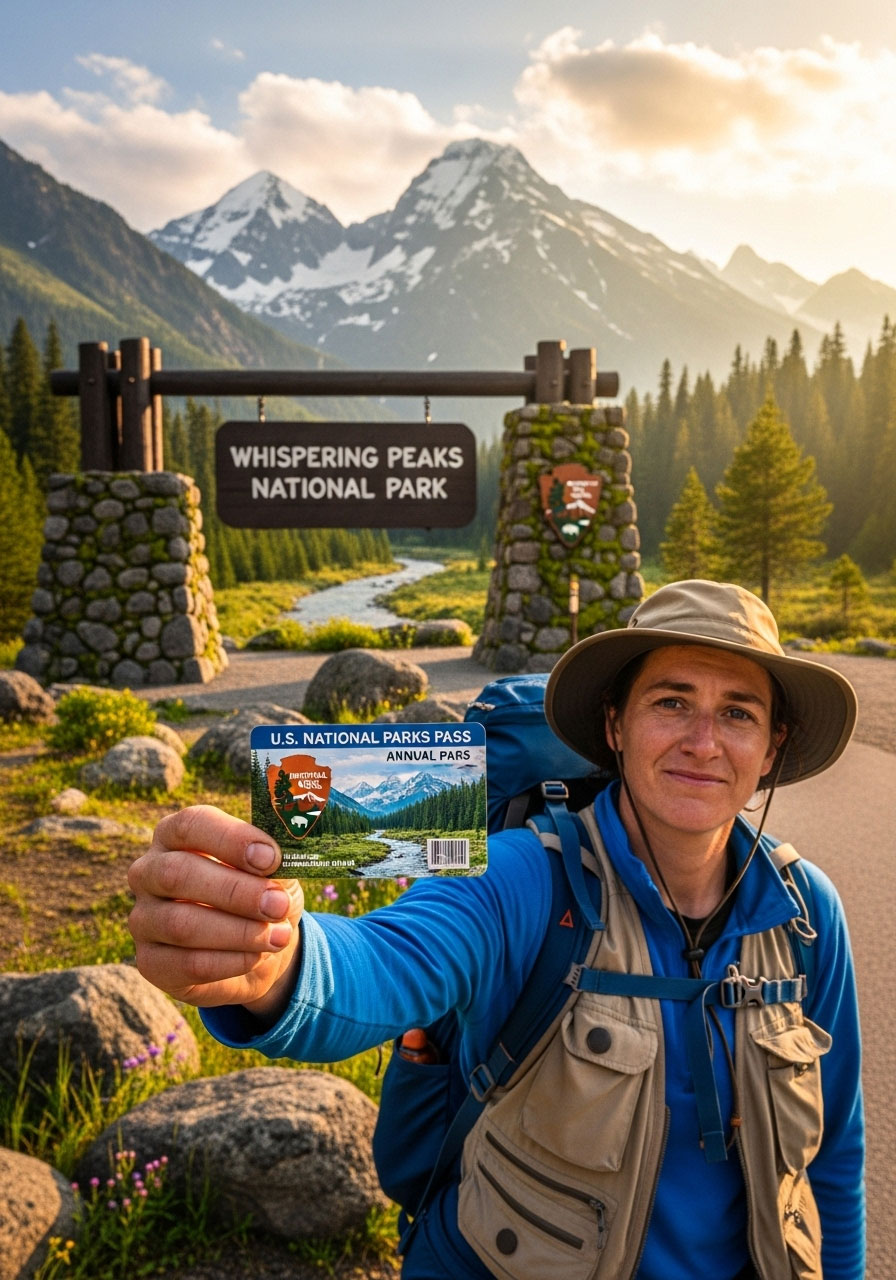 Person with National Parks annual pass at park entrance for Christmas adventure gift