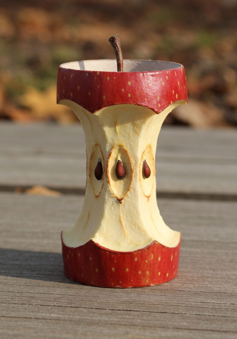 Paper roll apple core craft showing seeds for creative autumn activity