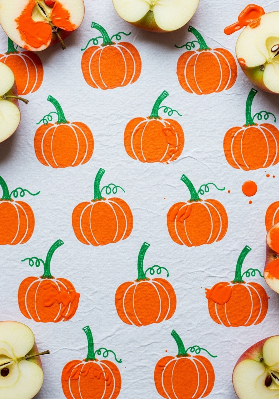 Pumpkin apple stamps craft using fruit printing technique for kids