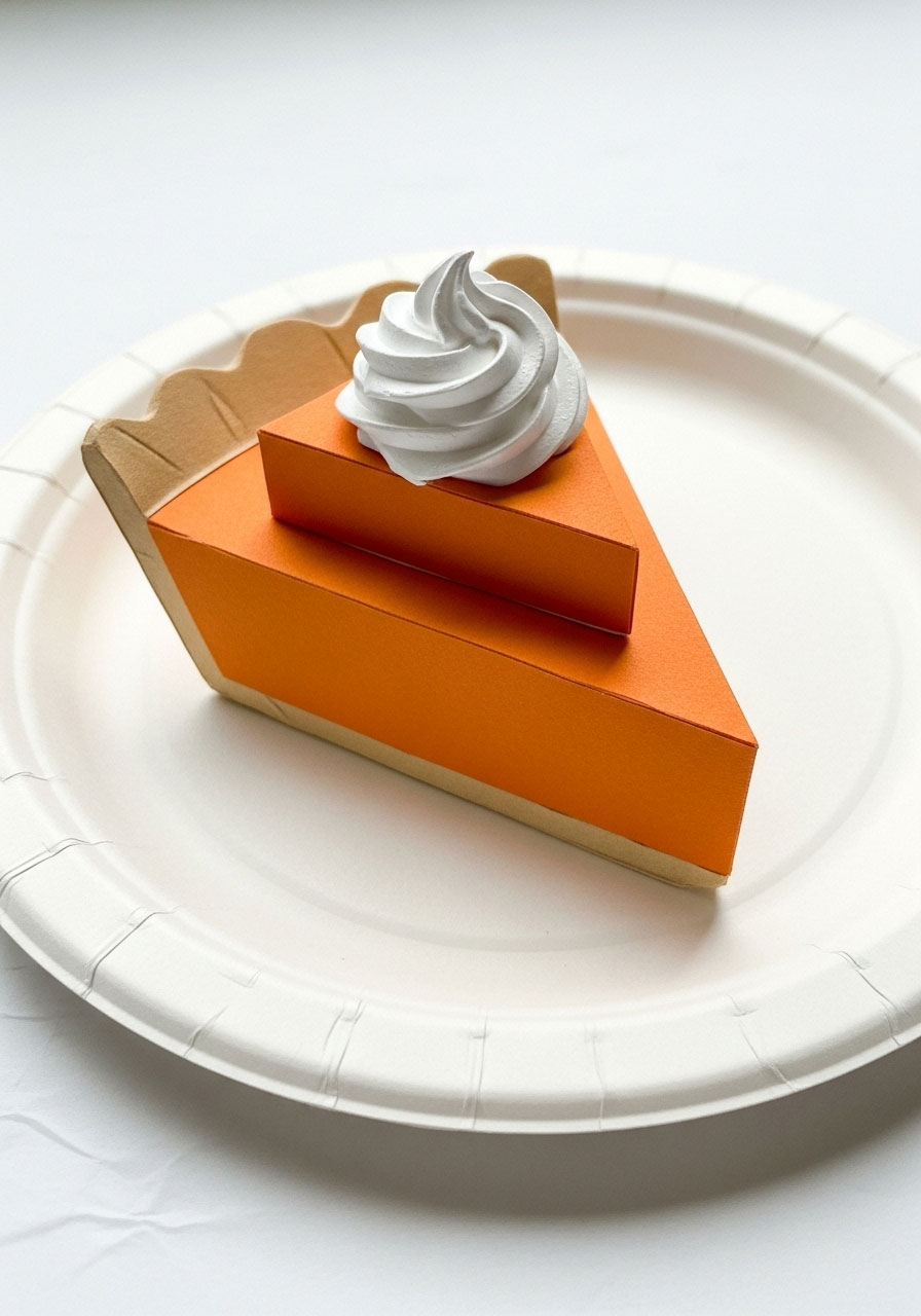 Pumpkin pie slice paper craft with whipped cream for kids